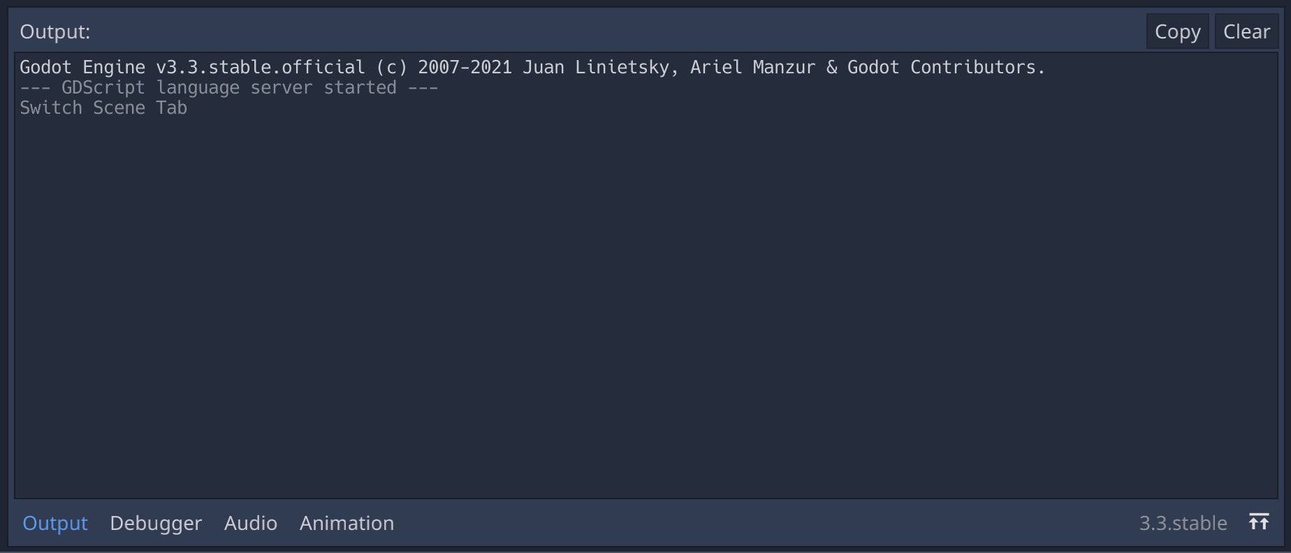 Screenshot of Godot's output console